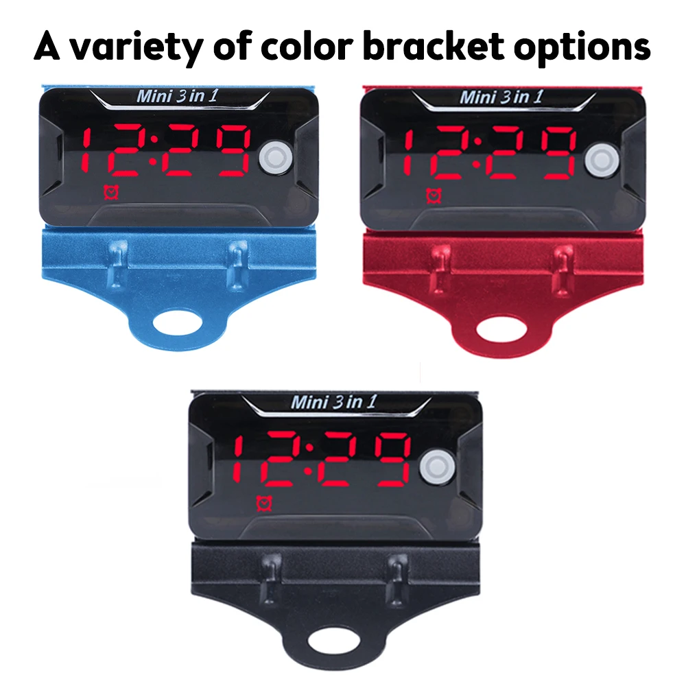 Mini 3 In 1 Motorcycle Car Electronic Clock Watch Waterproof Dust-proof Thermometer LED Digital Display Voltmeter DC8V-72V 12V