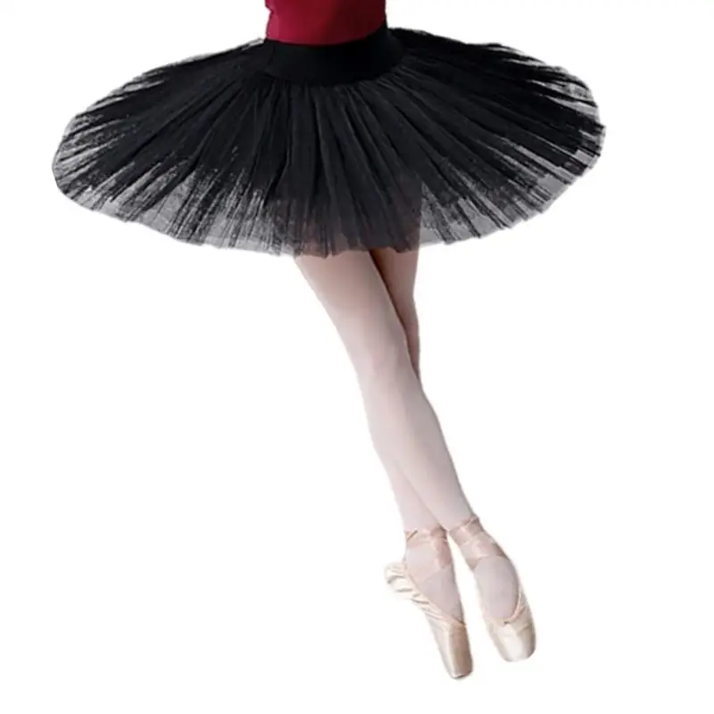 652F Women Ballet Dance Platter Tutus Skirt 7 Layered Tulle Elastic Waist Tutus Skirt with Panty for Stage Performances Party