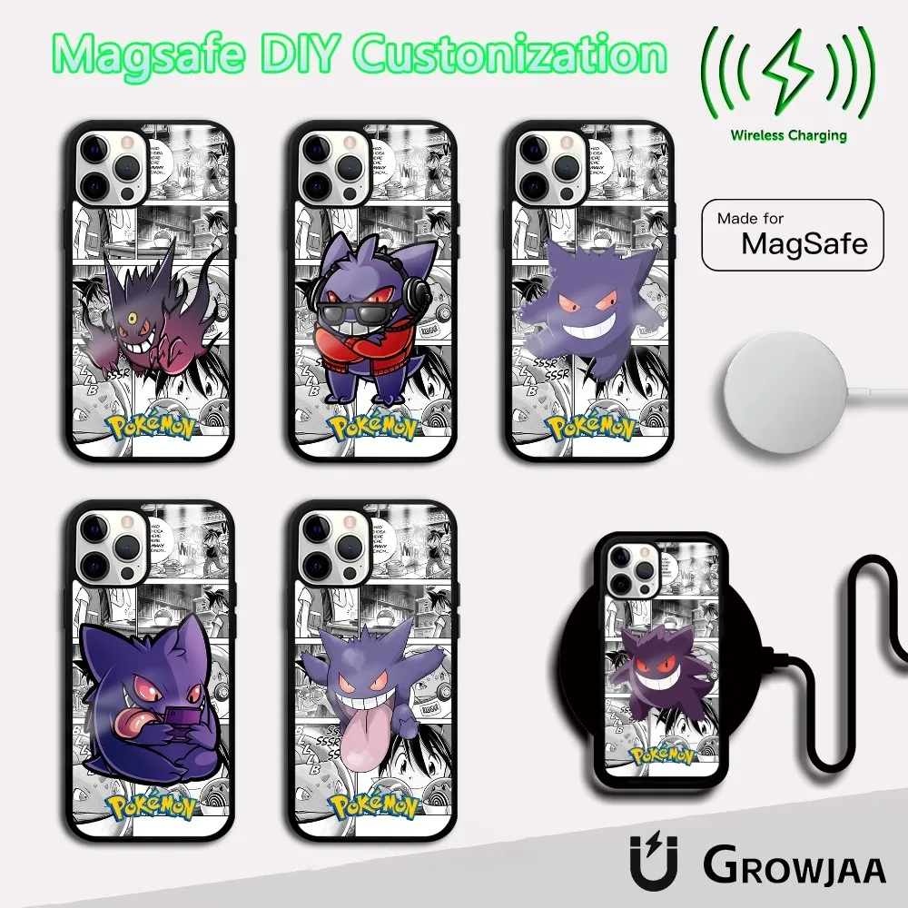 

Funny Cartoon Gengar Phone Case For iPhone 16 15 14 13 12 11 Pro Max Plus Mini Magsafe Mirror Wireless Magnetic Cover