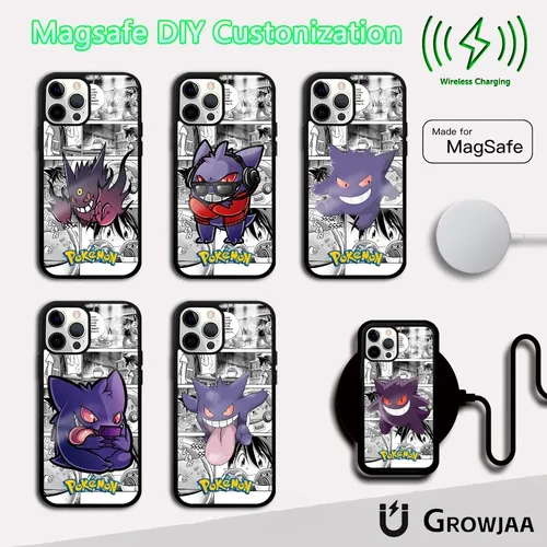 재미있는 만화 Gengar 휴대폰 케이스, 아이폰 16, 15, 14, 13, 12, 11 프로 맥스 플러스, 미니 맥세이프 미러, 무선 마그네틱 커버 