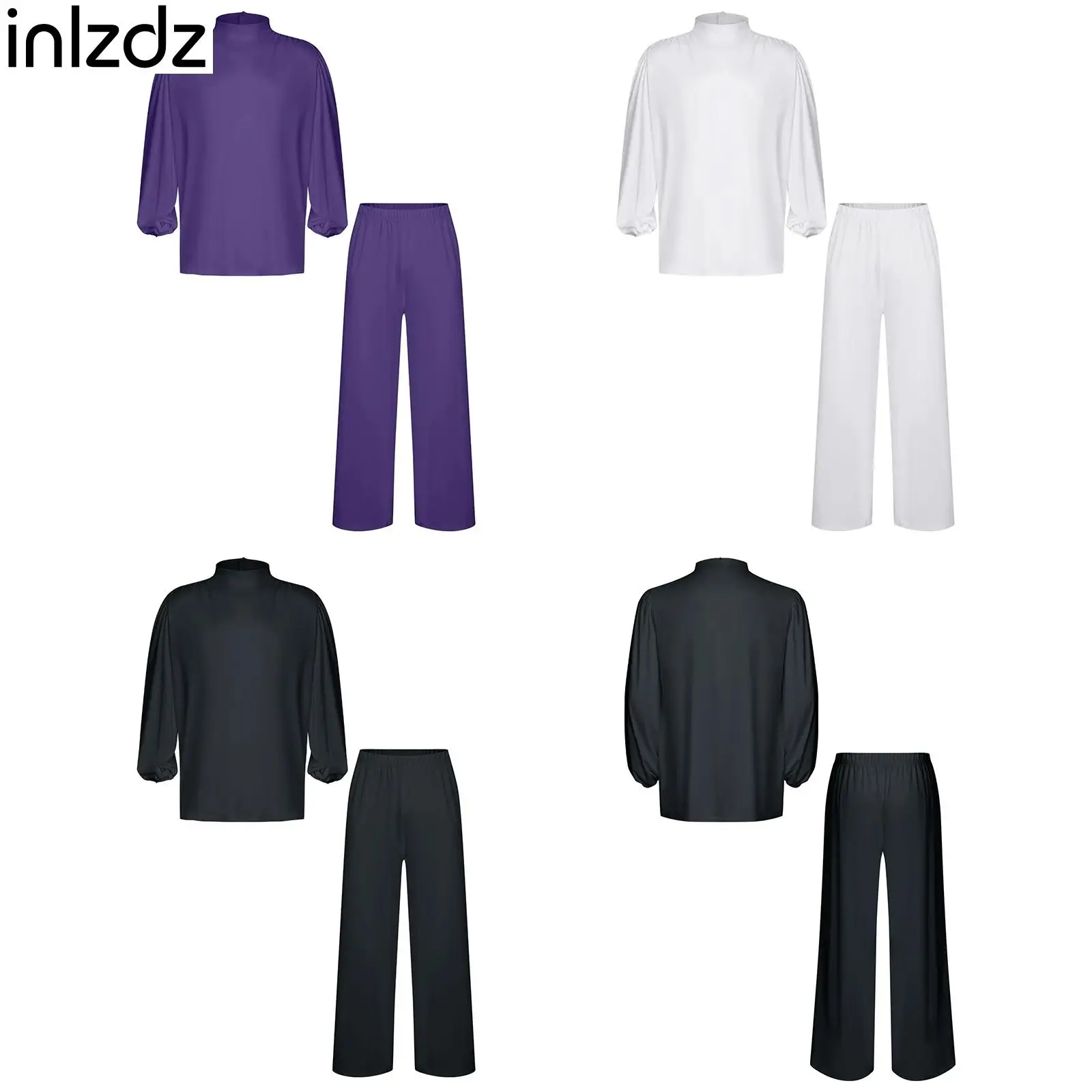 

Men Liturgical Worship Solid Color Dance Outfit Long Sleeve Pullover Shirt And Wide Leg Pants Suit Man Lyrical Praise Dancewear
