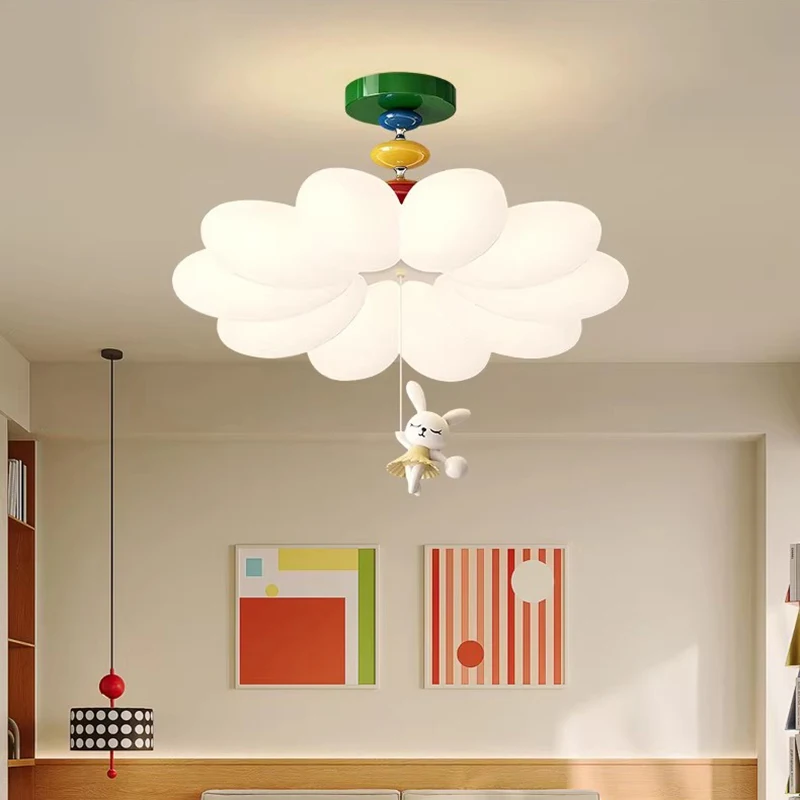 Cream Style Children's Room Flower Ceiling Lights Colored Memphis Boy Girl Bedroom Lamp LED Warm Nursery Baby Room Ceiling Lamps