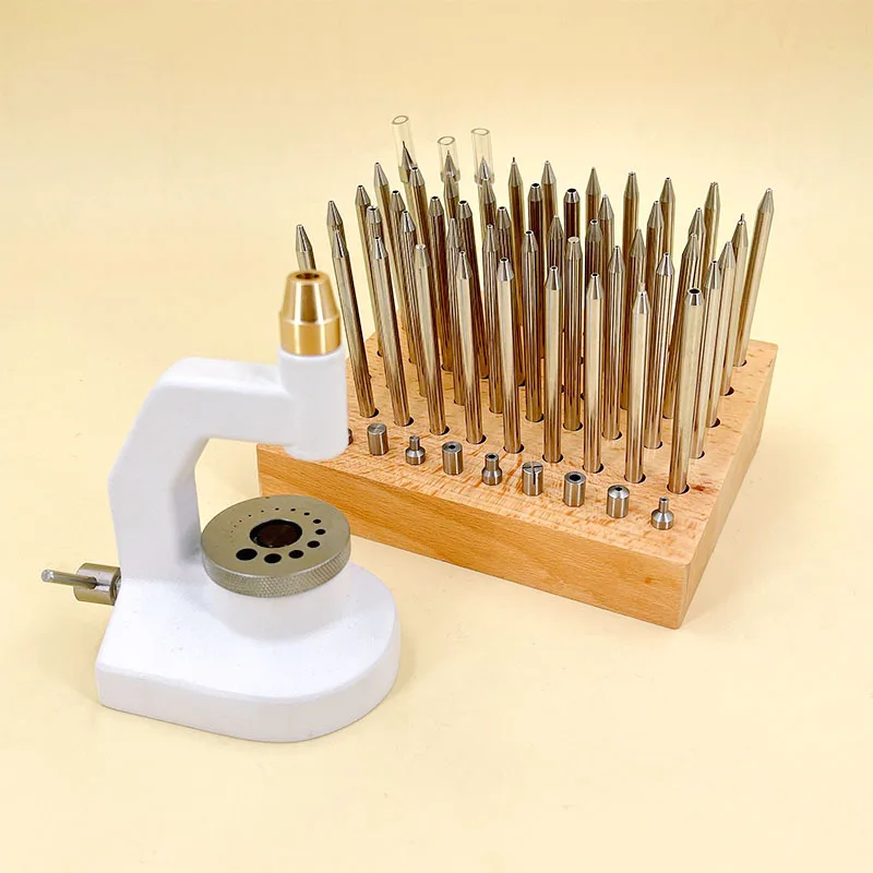 

Premium Version Watch Repair Staking Tool Kit with 50 Punches 10 Stakes Chinia Made 5285 Watchmakers Staking Tool Set