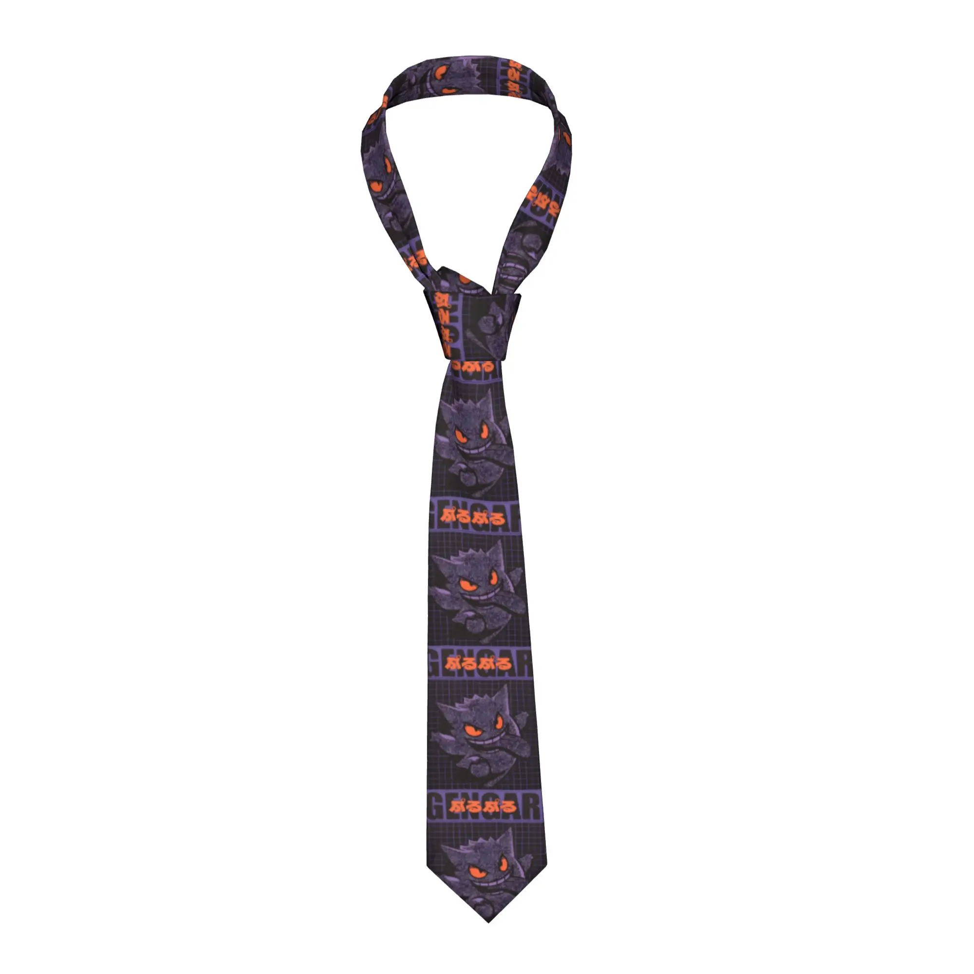 

Fashion Pokemoned Gengars Neck Ties Mens Custom Silk Cute Villainous Demon Necktie for Office Gravatas