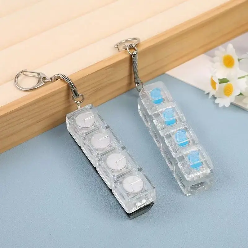 4Keys Transparent LED Mechanical Keyboard Keychain Finger Button Anti Stress Keycap for Office Home Adults Kid Decompression