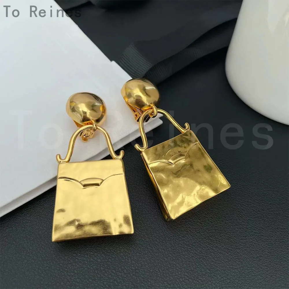 To Reines New Vintage Golden Ear Clip Earrings French Handbag  Classic Design Fashion Women High Quality Pendientes Jewelry