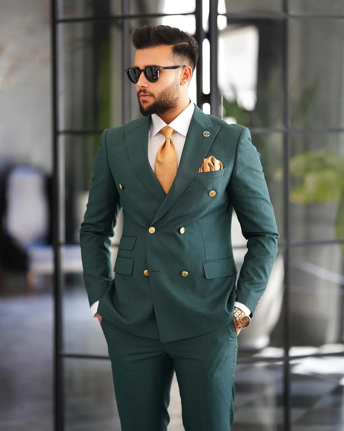 Green Men Suits Tailor-Made 2 Pieces Blazer Pants Double Breasted Peaked Lapel Fashion Business Wedding Plus Size Tailored