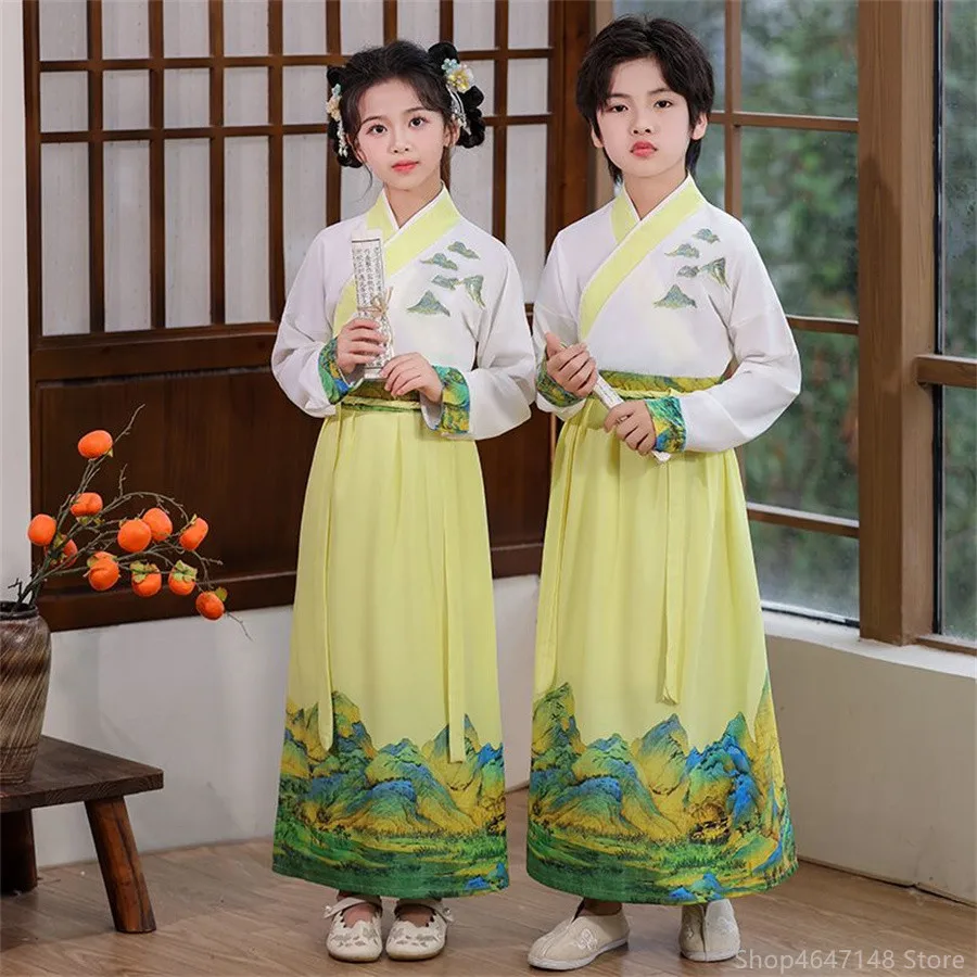 Children's Ancient Clothing Hanfu Traditional Chinese School Clothing Bookboy Clothing Boy and Girl Chinese Style Performan