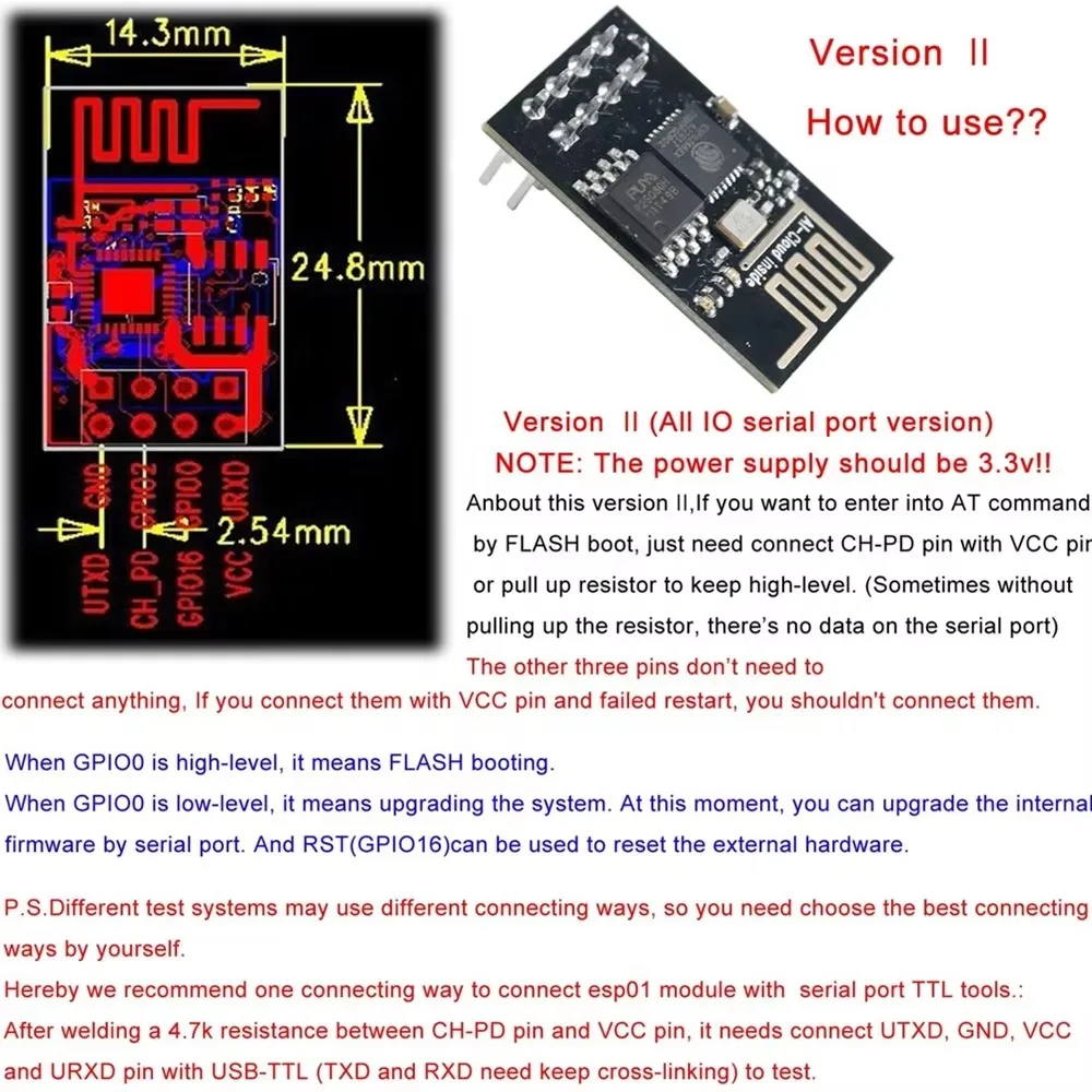 ESP-01/ESP-01S/ESP8285 ESP8266 Módulo Transceptor WIFI Serial Sem Fio
