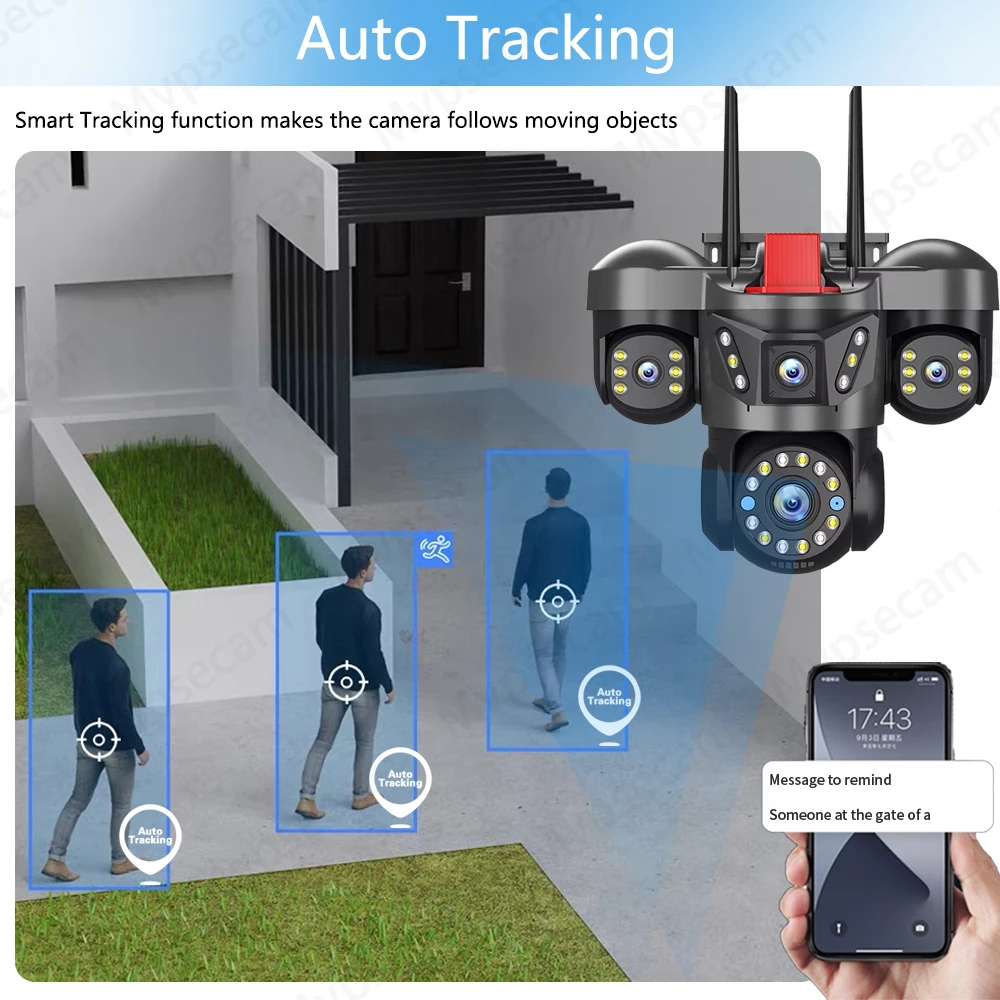 10K 20MP Outdoor WiFi IP Camera Four Lens Four Screen 360° 16X Zoom PTZ Security Camera Auto Tracking CCTV Wireless Surveillance