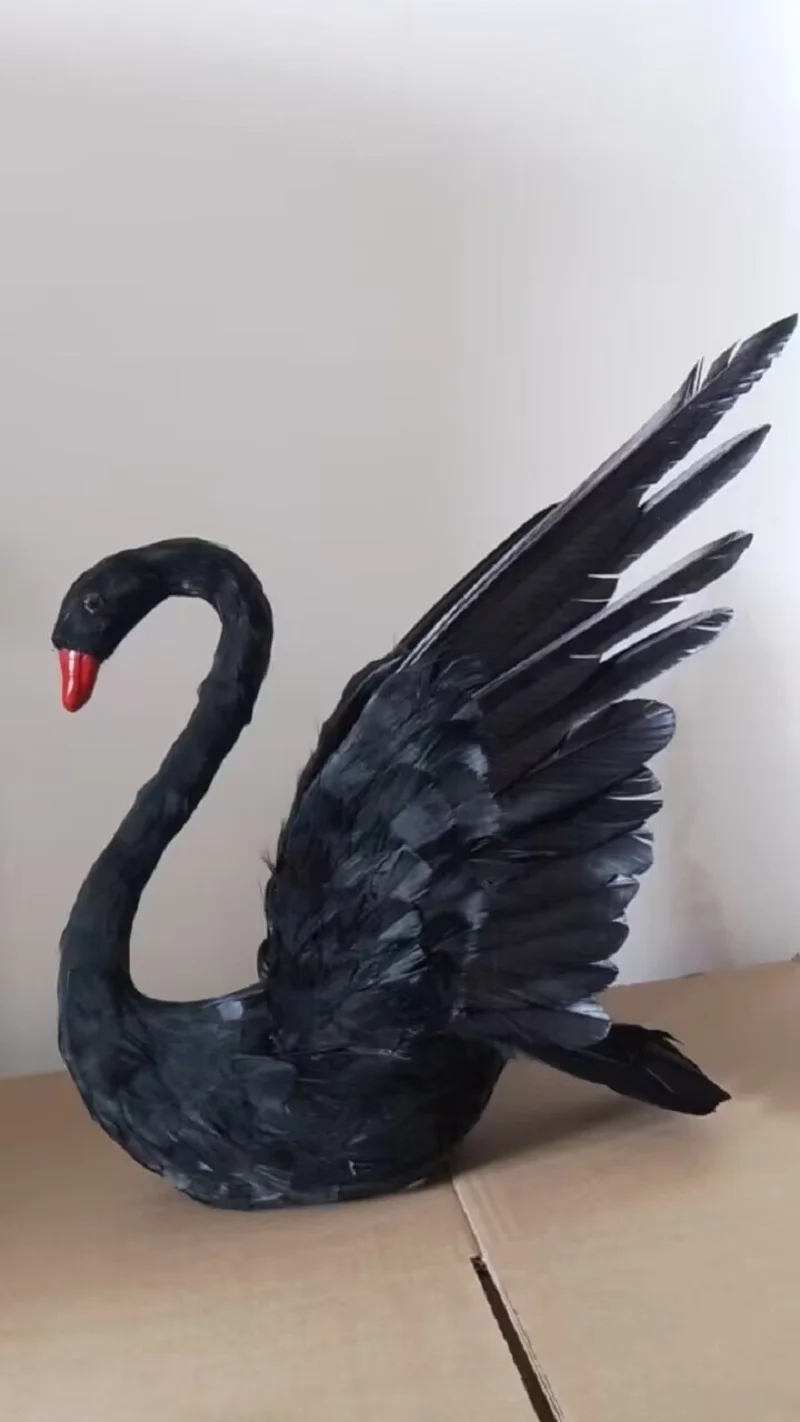 big simulation wings swan model foam and feather black swan decoration about 30x50cm