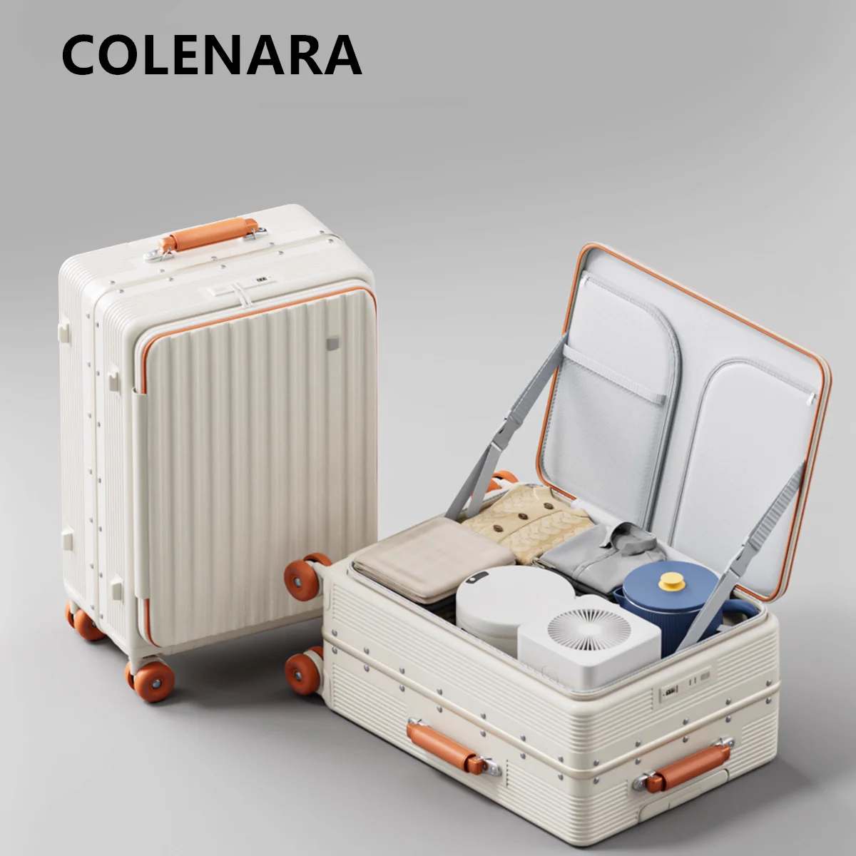 

COLENARA USB Charging Suitcase ABS+PC Boarding Box Aluminum Frame Trolley Case 20"24"26"28 Inch Large Capacity Password Luggage