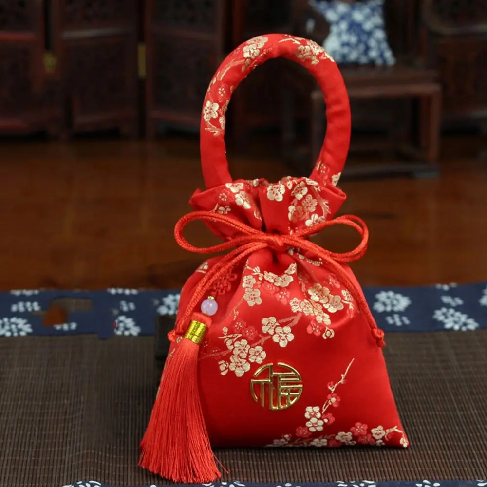 

Drawstring Red With Tassels Brocade Party Supplies Wedding Wedding-favor Gift Handle Bag Candy Bag Package Bag