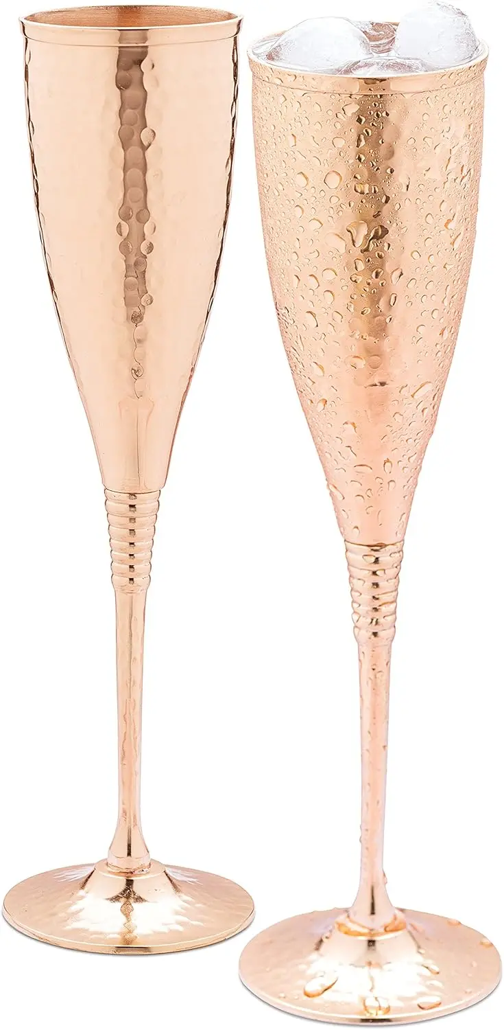 

Handcrafted Copper Champagne Flutes, 6.7 oz Set of 2, Hammered Finish, Lacquered to Prevent Tarnishing
