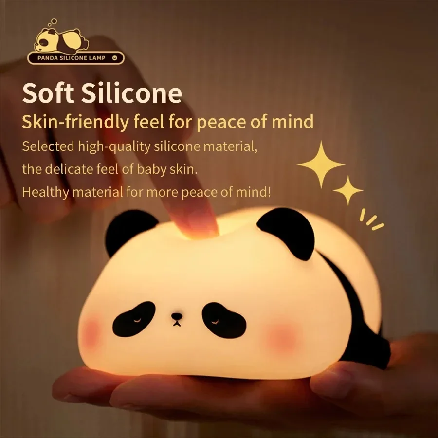 Led panda silicone lâmpada recarregável proteção para os olhos pat luzes da noite escurecimento sono lâmpada de cabeceira presente aniversário decoração do quarto