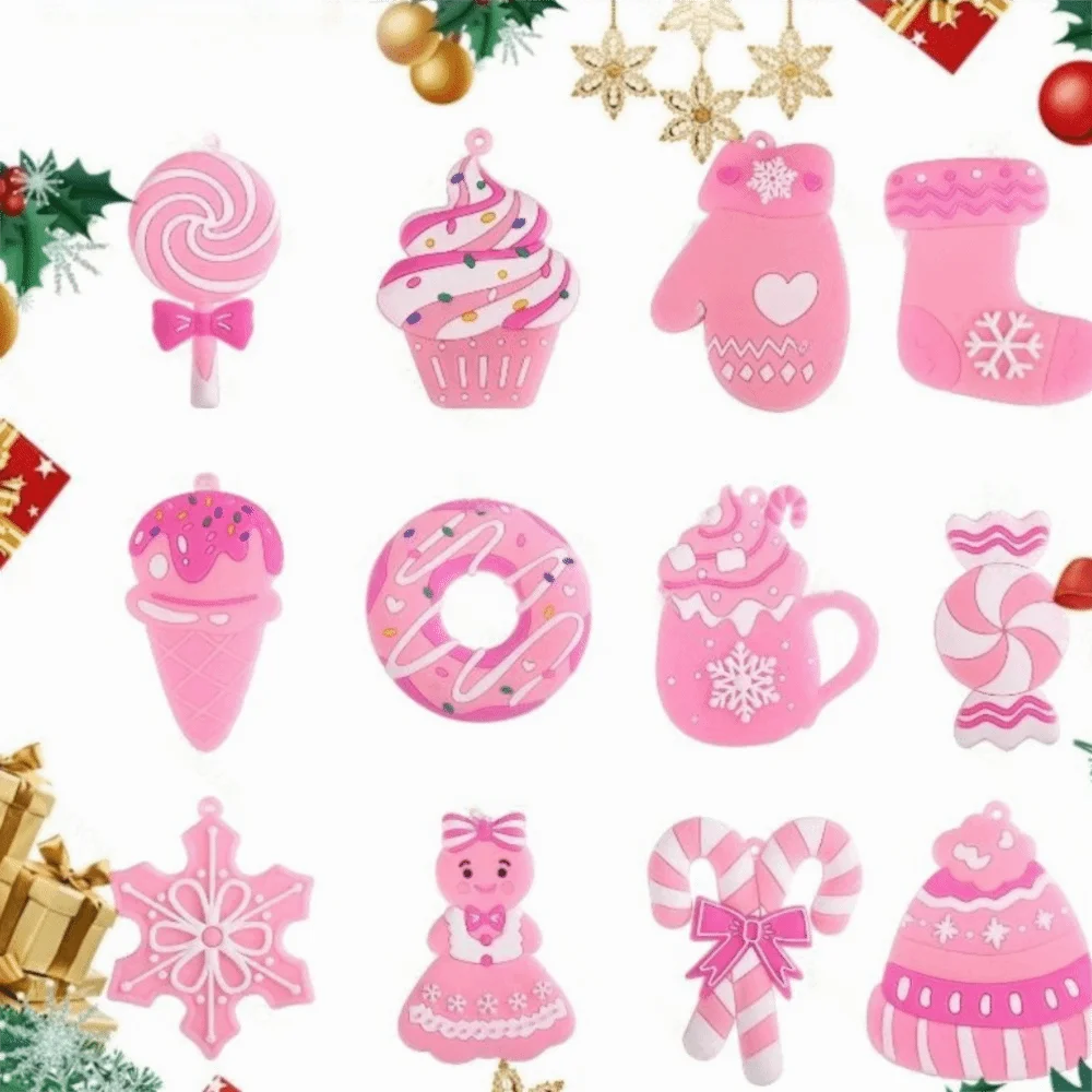 

6/10/12Pcs Pink Lollipops Candy Christmas Tree Ornaments Shatterproof Cute Xmas Tree Hangings Pendant DIY Xmas Decorations
