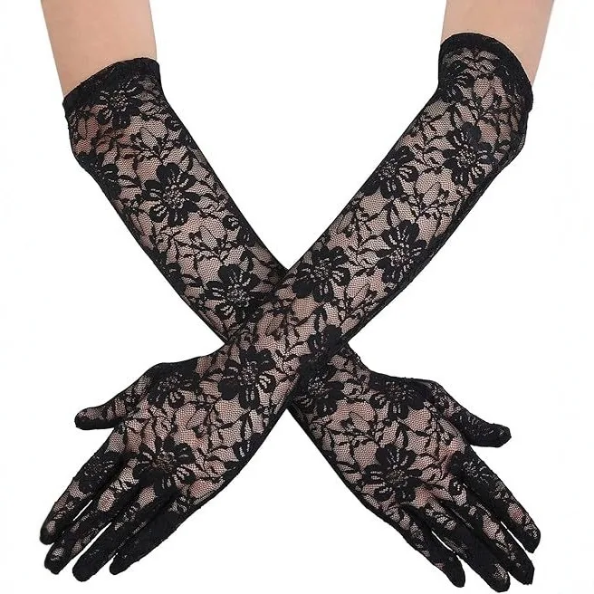 Sexy Hollow Lace Gloves Women Summer Drive Cycling Breathable Gloves Thin Transparent Exquisite Etiquette Lolita Cosplay 40 Cm