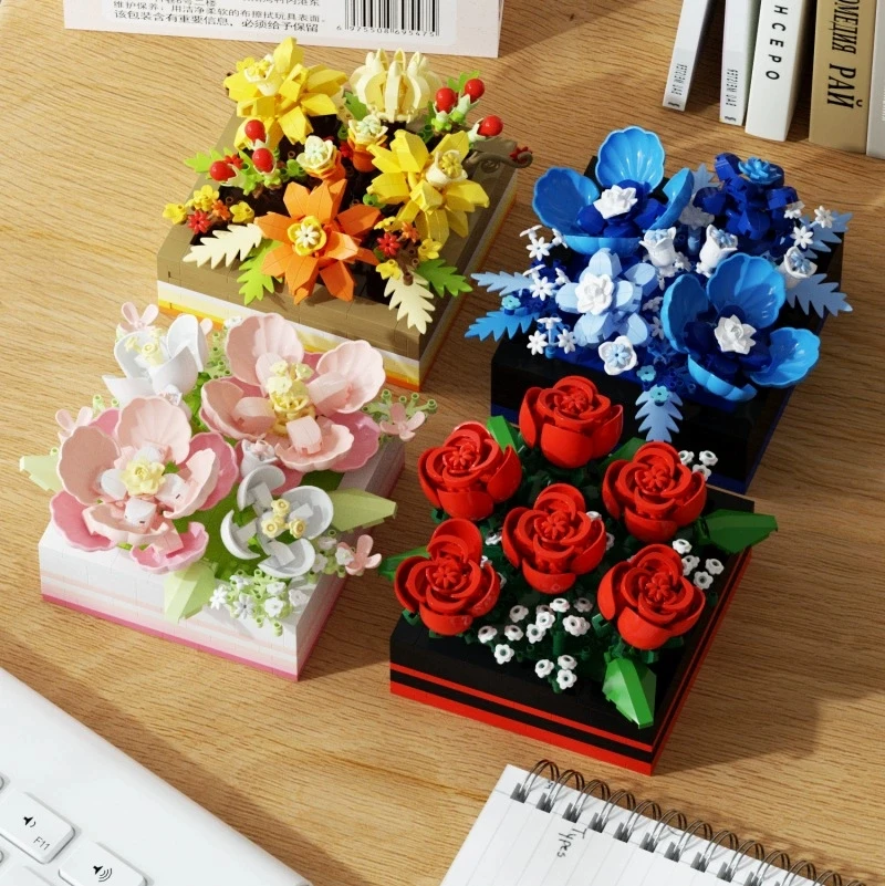 DIY 3D słynna róża hibiskus wieczne nieśmiertelne kwiaty rama do malowania sztalugi artystyczne wystawa klocki Model zestawy klocków zabawki