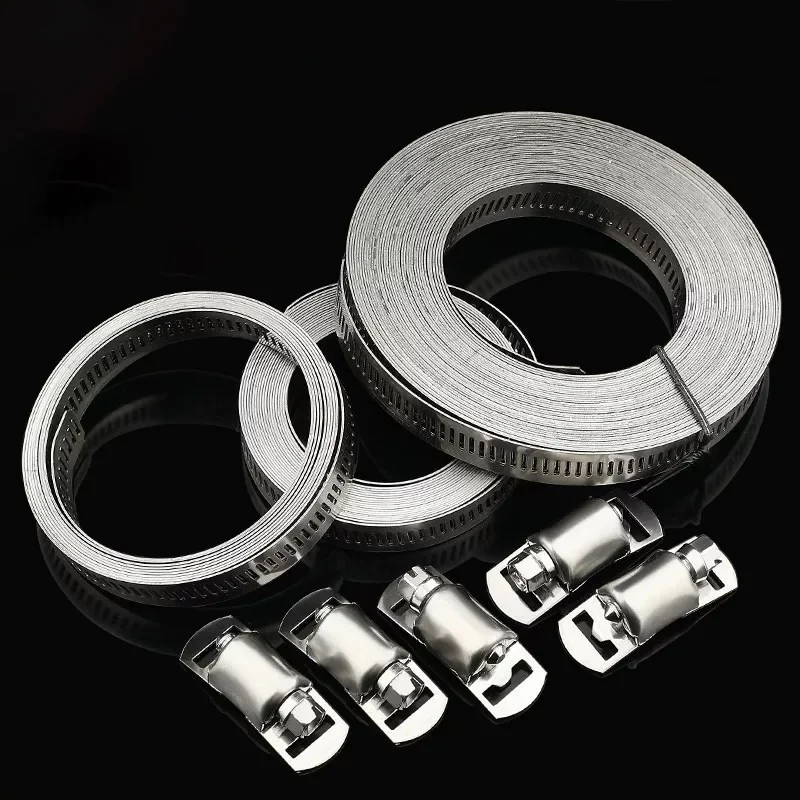 1-100pcs 304 Stainless Steel American Style DIY Large Tube Clamp Perforated Steel Band Strapping Band for Hose Clamping