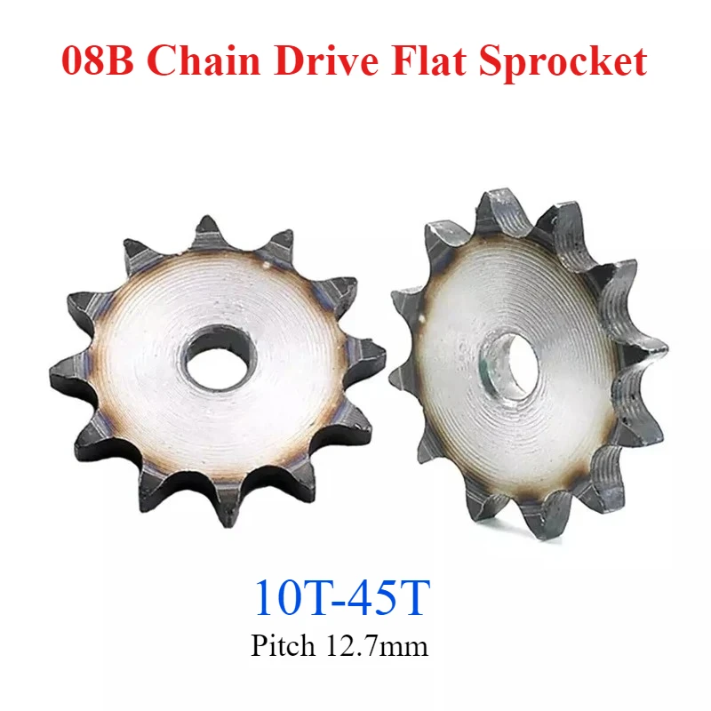 

08B 10T-45T Pitch 12.7mm A3 Steel 7mm Thick Flat Sprocket Industrial Drive Chainwheel Surface Hardened
