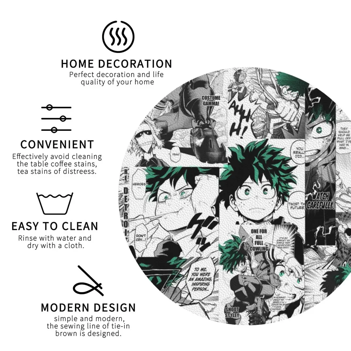 My Hero Academia Deku Manga Collage Coasters Kitchen Placemats Non-slip Insulation Cup Coffee Mats For Decor  Pads Set of 4