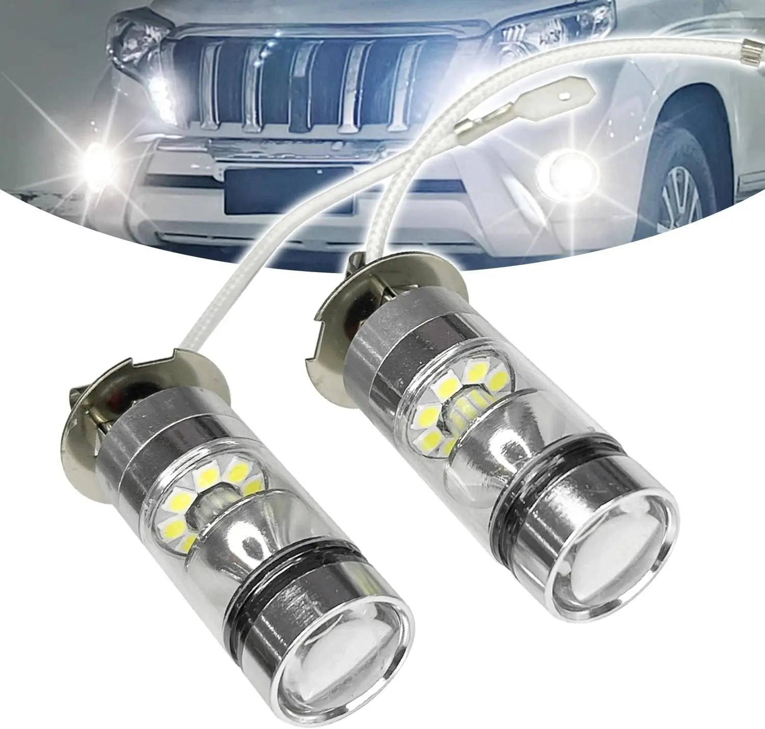 

2 шт. H3 светодиодная лампа ближнего света, светодиодная автомобильная противотуманная фара H3, светодиодная лампа H3 12 В 100 Вт противотуманная фара переднего света дневного света