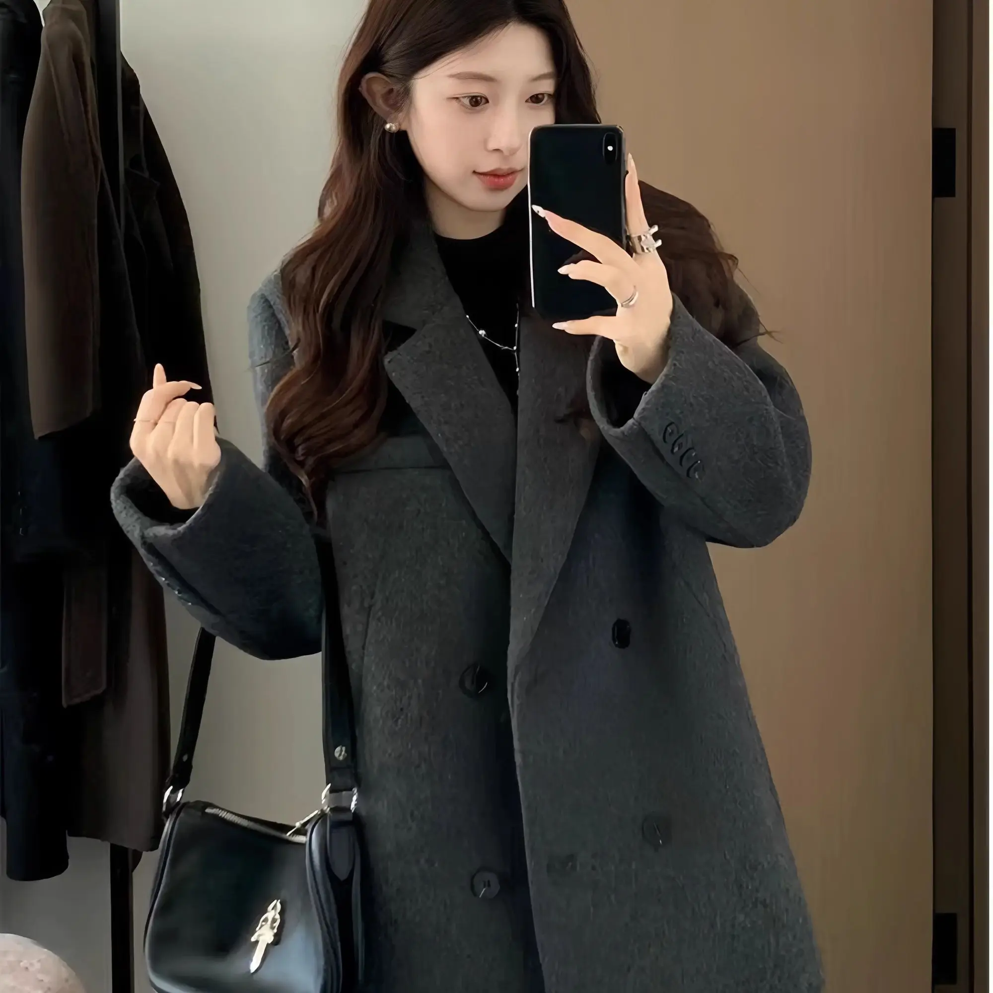 

Новое модное шерстяное пальто 2026 года: женская осенне-зимняя высококачественная шерстяная куртка, длинное утепленное пальто, элегантное женское пальто-топ