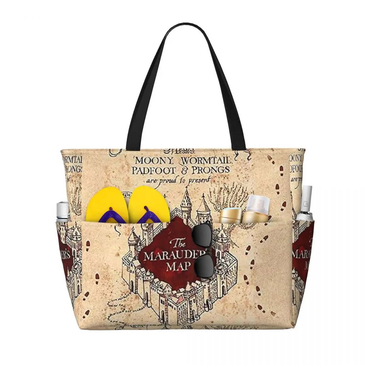 Beige Map The Marauders Map Beach Tote Bag Sport Gym Yoga Duffle Large Tote Bag Women Travel Bag Fitness bag