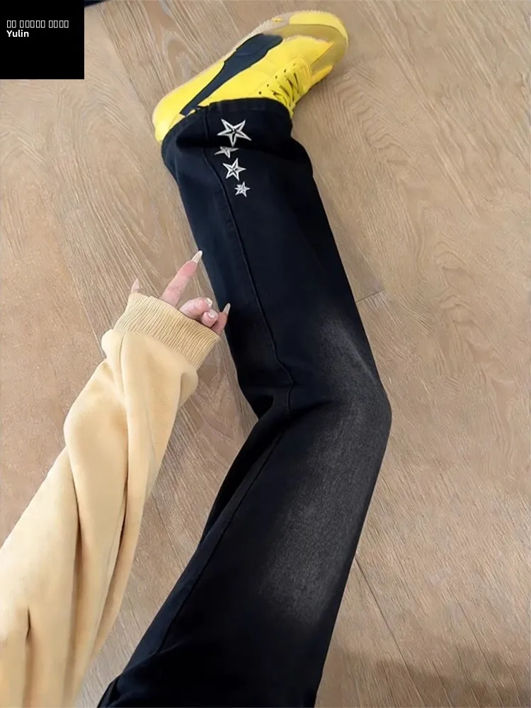 

Мужские джинсы Bla с вышивкой и флисовой подкладкой, прямые, зауженные, в стиле High Street, американский повседневный стиль