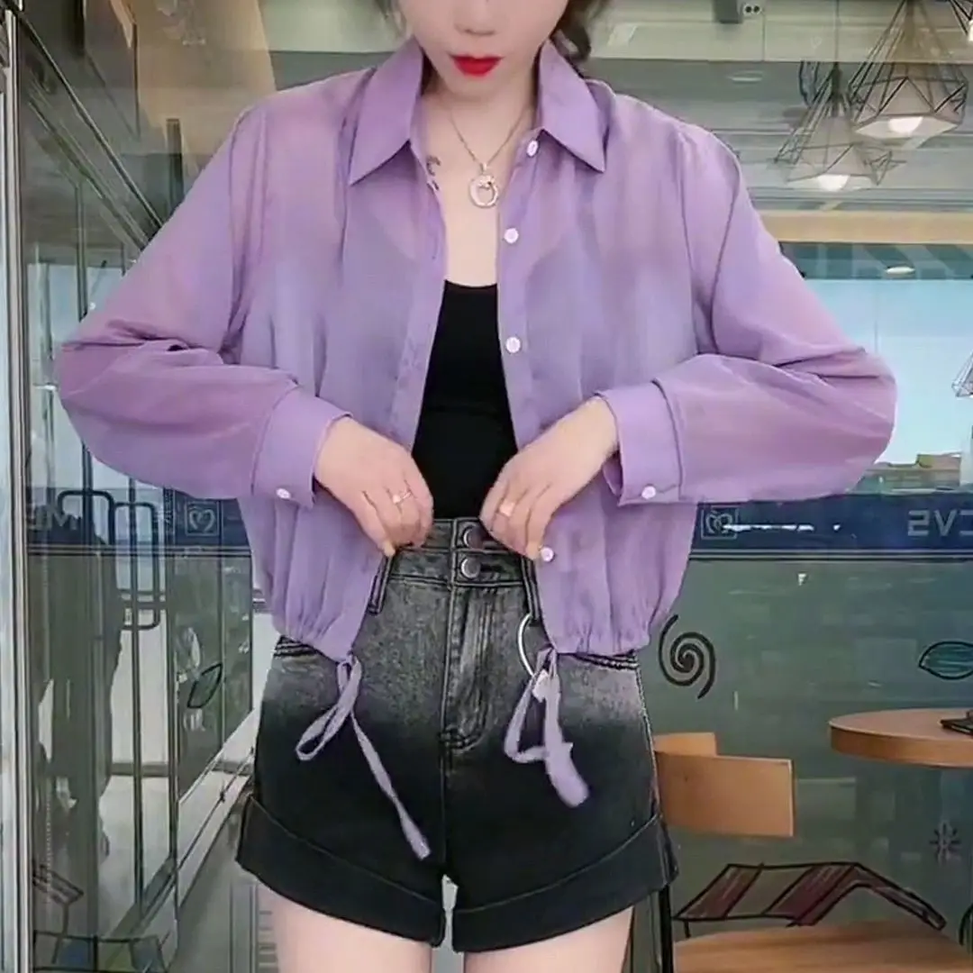 Loose-fitting Button-down Polo Shirt for Women, Commute Style, Sheer Sunscreen Cover-ups, Thin and Trendy Shawl for Outdoors
