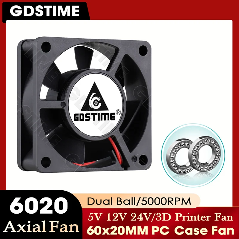 GDSTIME 60mm Lüfter 24V 12V 5V CPU-Kühler PC Computer Gehäuselüfter 60MM*20MM Axiallüfter 6020 Kühllüfter für 3D-Drucker Teilekühlung