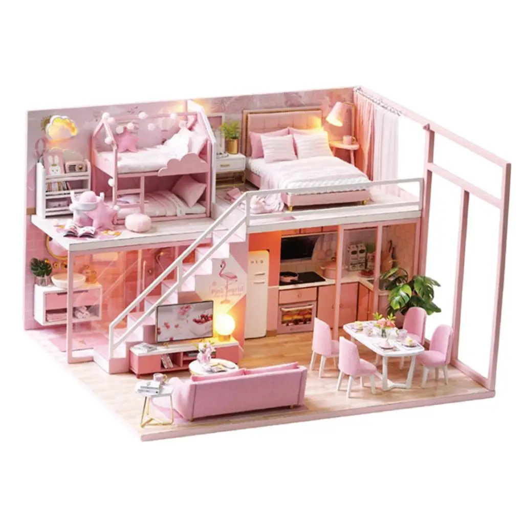 Bonecas De Madeira DIY Para Crianças, Brinquedos De Mão, Quarto, Presente Modelo Rosa, 1:24