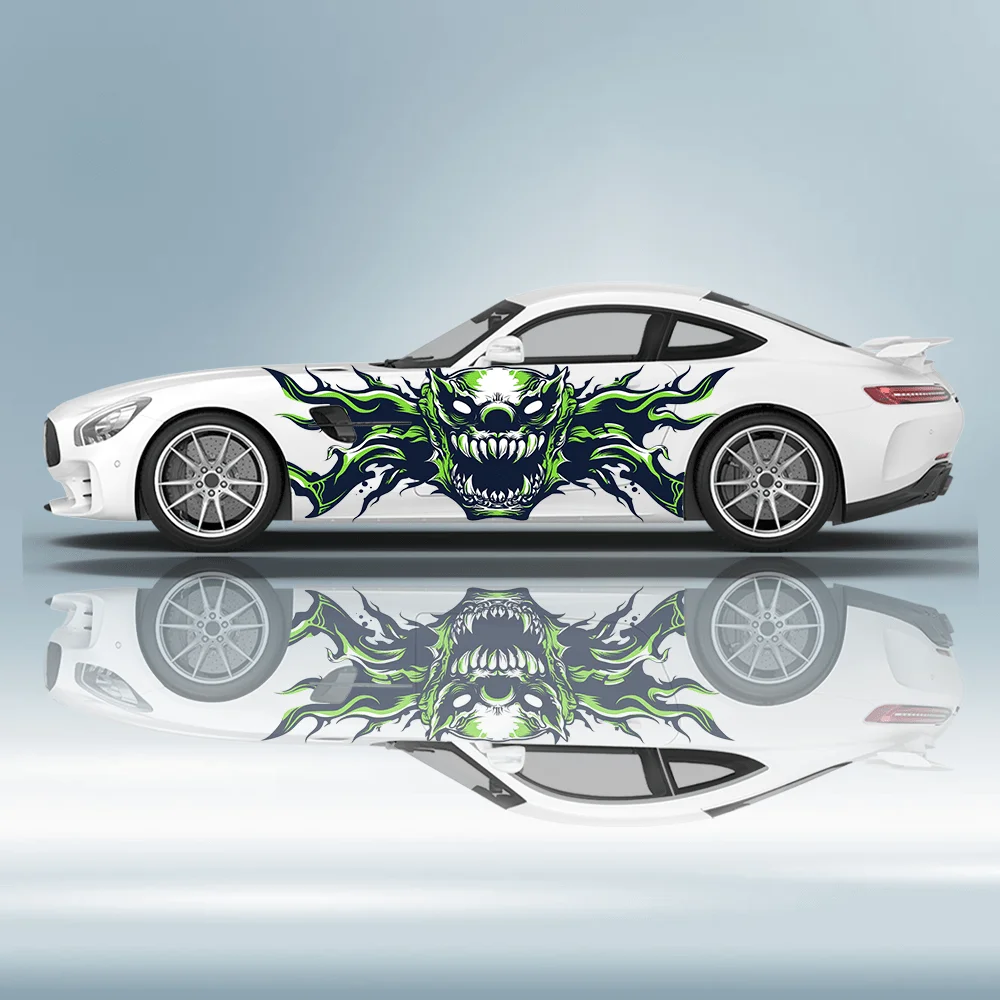 Horror Green Monster Flame Car Vinyl Wraps Decal Self-adhesive PVC Sticker Suitable for Trucks SUV Decor Auto Accessories Gift