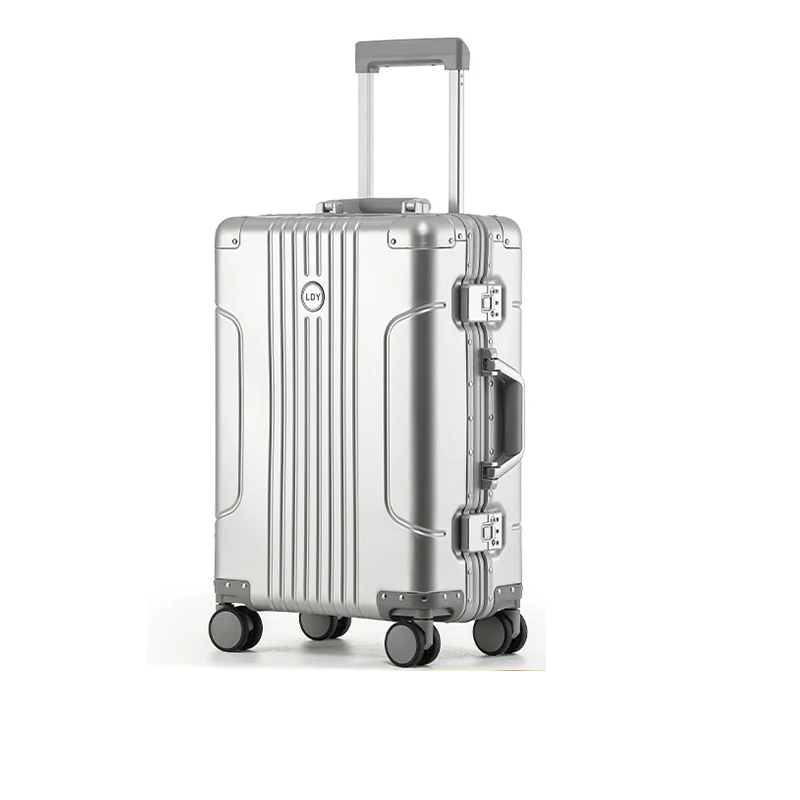 

Полностью алюминиевый чемодан, 20-дюймовый дорожный чемодан для ручной клади, 26-дюймовый деловой чемодан на колесиках, таможенный замок TSA, подкладка из персиковой кожи, 28 дюймов