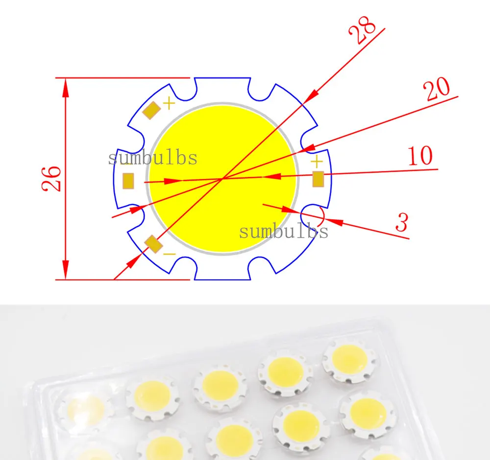 10 Stück Verpackung 28 mm 3 W/5 W/7 W/10 W/12 W/LED-Rundchip an Bord COB-Lichtquelle Warm Natur Kaltweiß für Scheinwerfer Downlight 2820 – Detail 4
