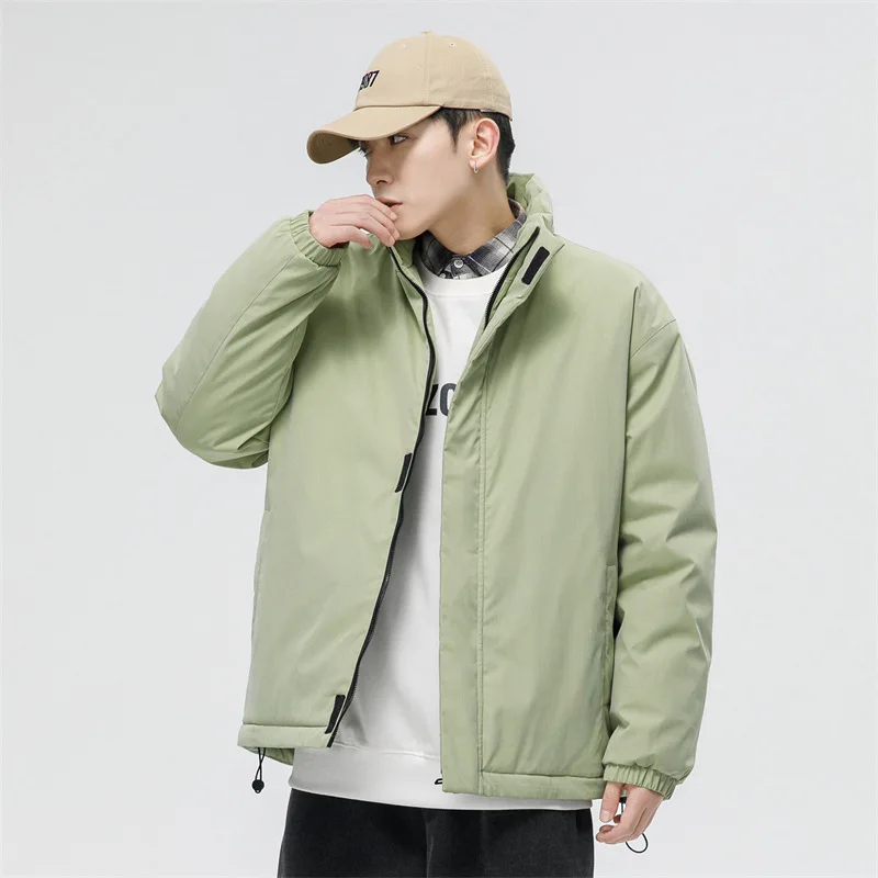 High Street INS Winter Solid Color coat for Men Clothing Youth Drawstring Trendy Casual Bean Green Couple Parkas