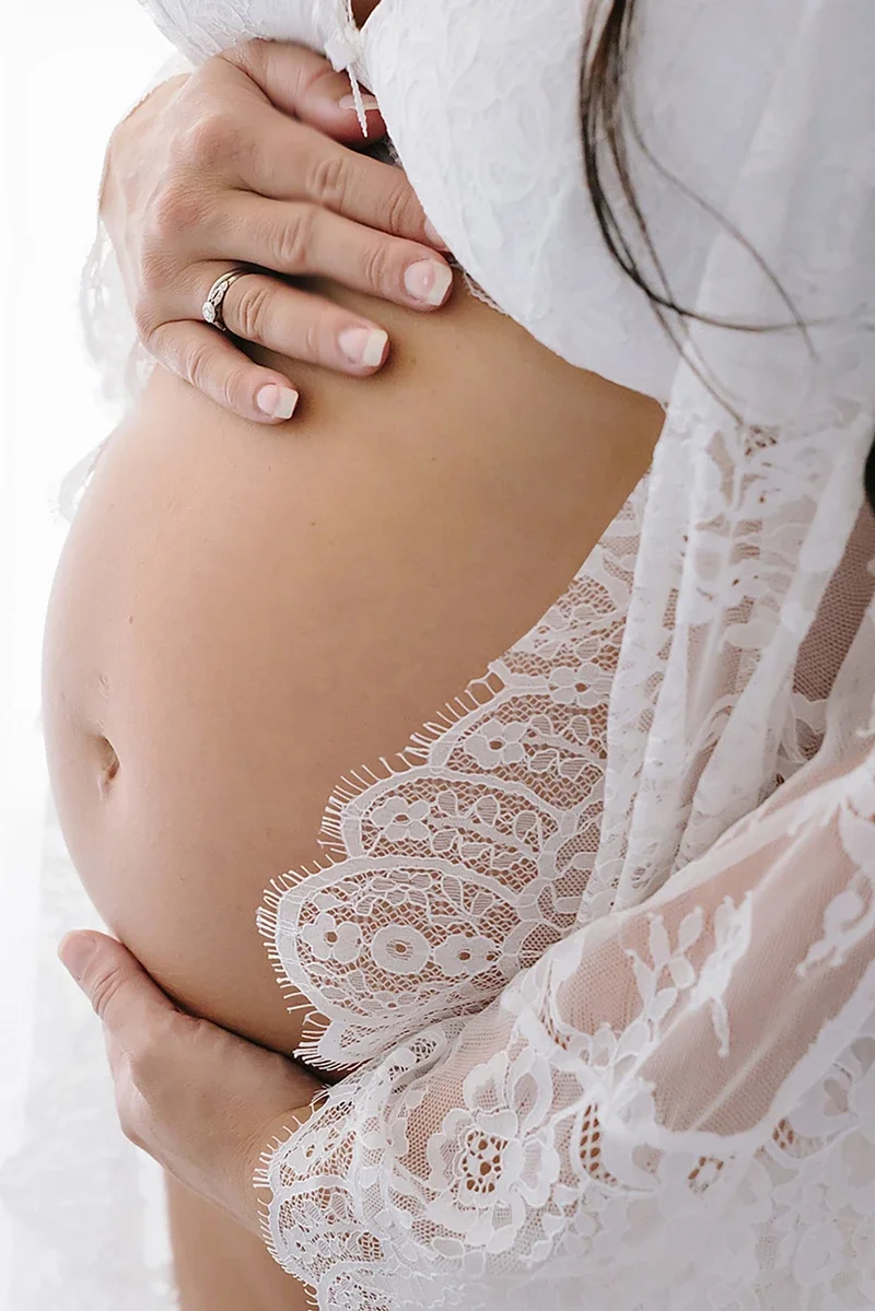 Vestidos de maternidad de encaje blanco, cárdigan de maternidad, accesorios de fotografía, manga acampanada, vestidos de maternidad para sesión de fotos