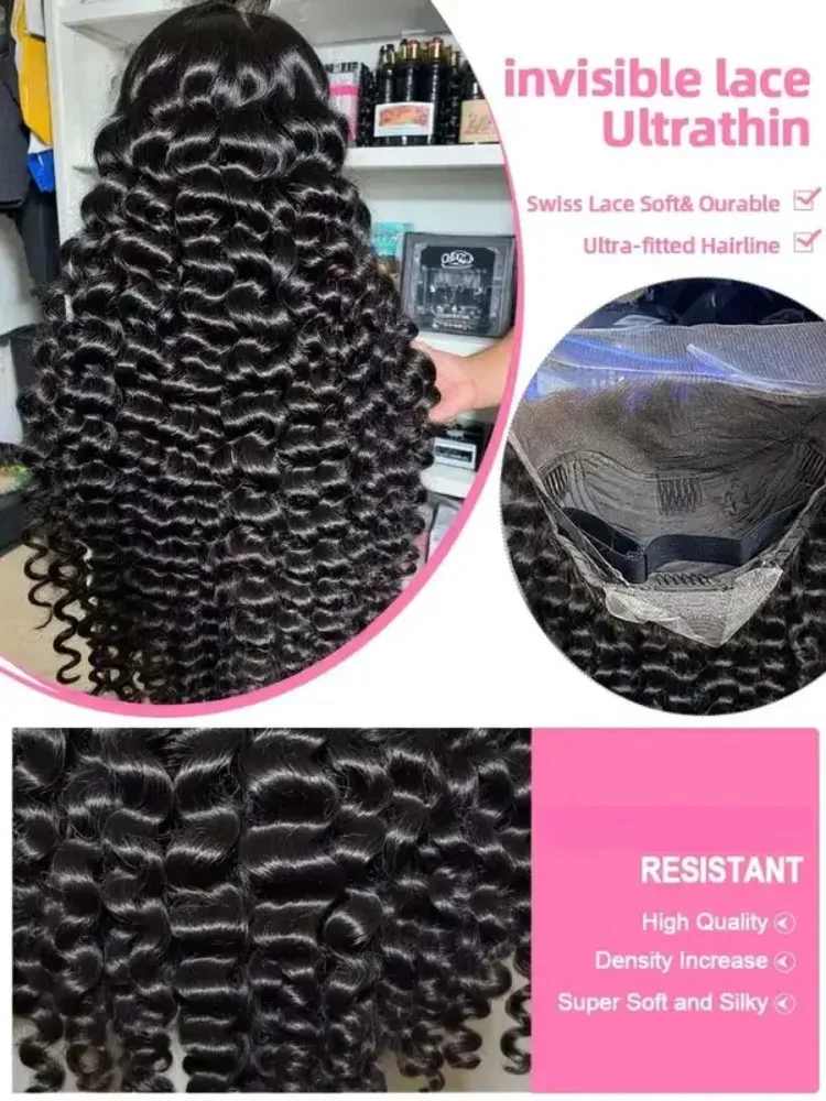 13x6 HD Lace Loose Deep Wave Frontal Wigs 250% Transparent 30 40 Inch 13x4 Deep Water Wave Curly Lace Front Human Hair Wigs image 5
