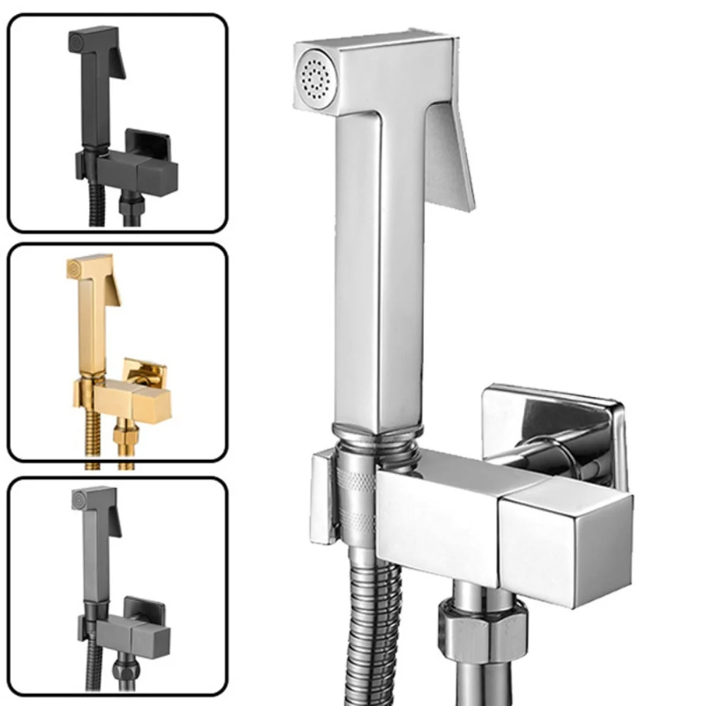 

Square Bidet Sprayer Kit Zinc Alloy Chrome Plated High Pressure Spray With 1.5M Hose Handheld Bidet Attachment Set For Toilet