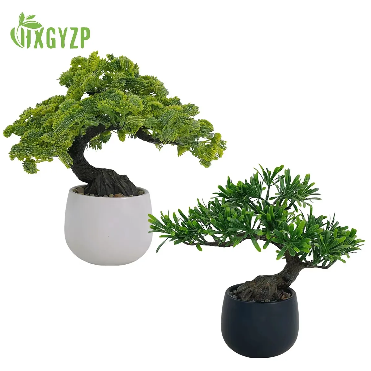 

HXGYZP Bonsai Tree Artificial Plants Pine Tree Green Leaves With Ceramic Flowerpot Home Decor Black White Potted Plant Ornaments