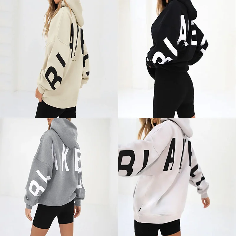 2025 nueva sudadera con capucha de alta calidad para mujer Otoño Invierno moda impresa gruesa versátil manga larga suelta Casual Top para mujer