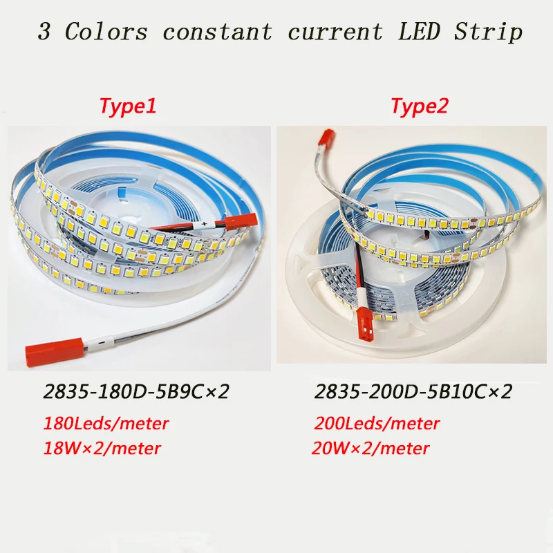 （2 welding point) 3meters 2835-200D-5B9C×2 and 5B10C×2 Constant Current LED Strip with 3Colors 3000K+6500K LED Ribbon Width 7mm