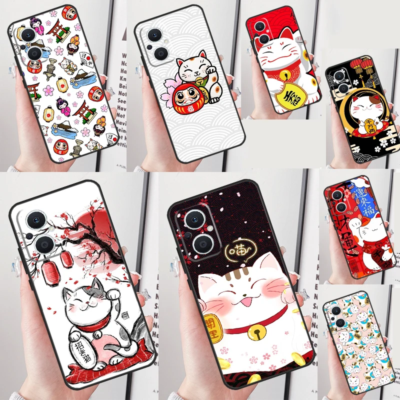 

Японский чехол для телефона Lucky Cat для OPPO Reno 12F 12 13 13F 11 8T 7 8 10 Pro OPPO Find X8 X6 Pro X3 X5 Lite Cover