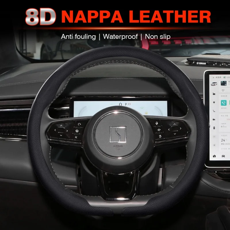 

8D Nappa leather Car Steering Wheel Cover For Zeekr 001 007 009 X 7X 2023 2024 Steering Wheel Cover Auto Auto Accessories