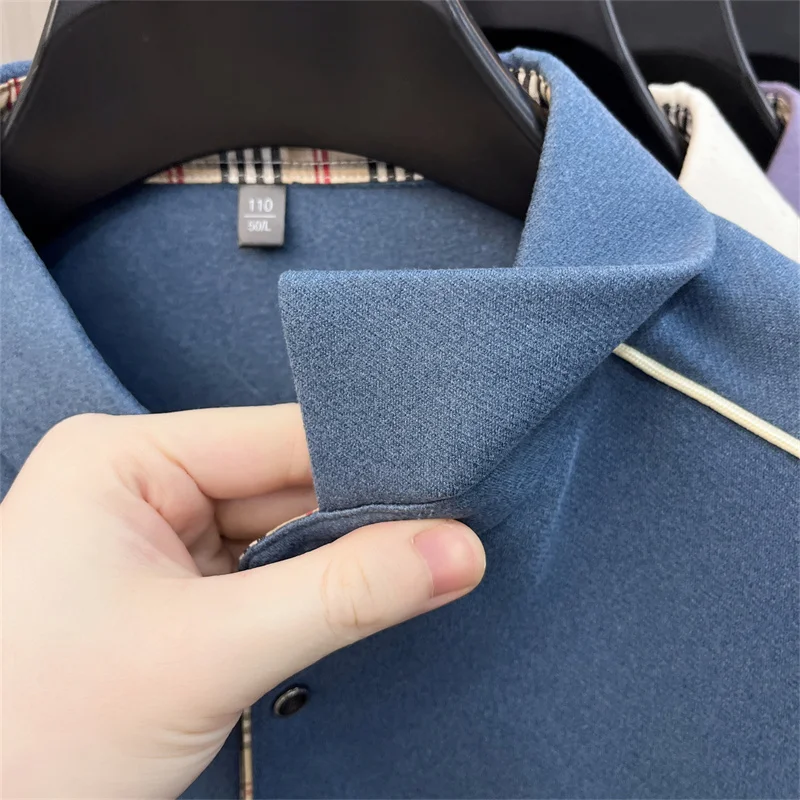 Luxuriöses Herren-Poloshirt mit Stickerei-Print, Herbst-Neuheit, einfarbig, langärmelig, mit Kragen, Business-Casual-Herrenbekleidung – Detail 16