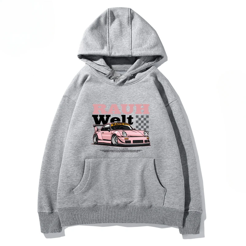 RWB Modified Car 911 Light Gray Hoodie Men and Women with The Same 2024 New Autumn and Winter Leisure Loose Top Clothing