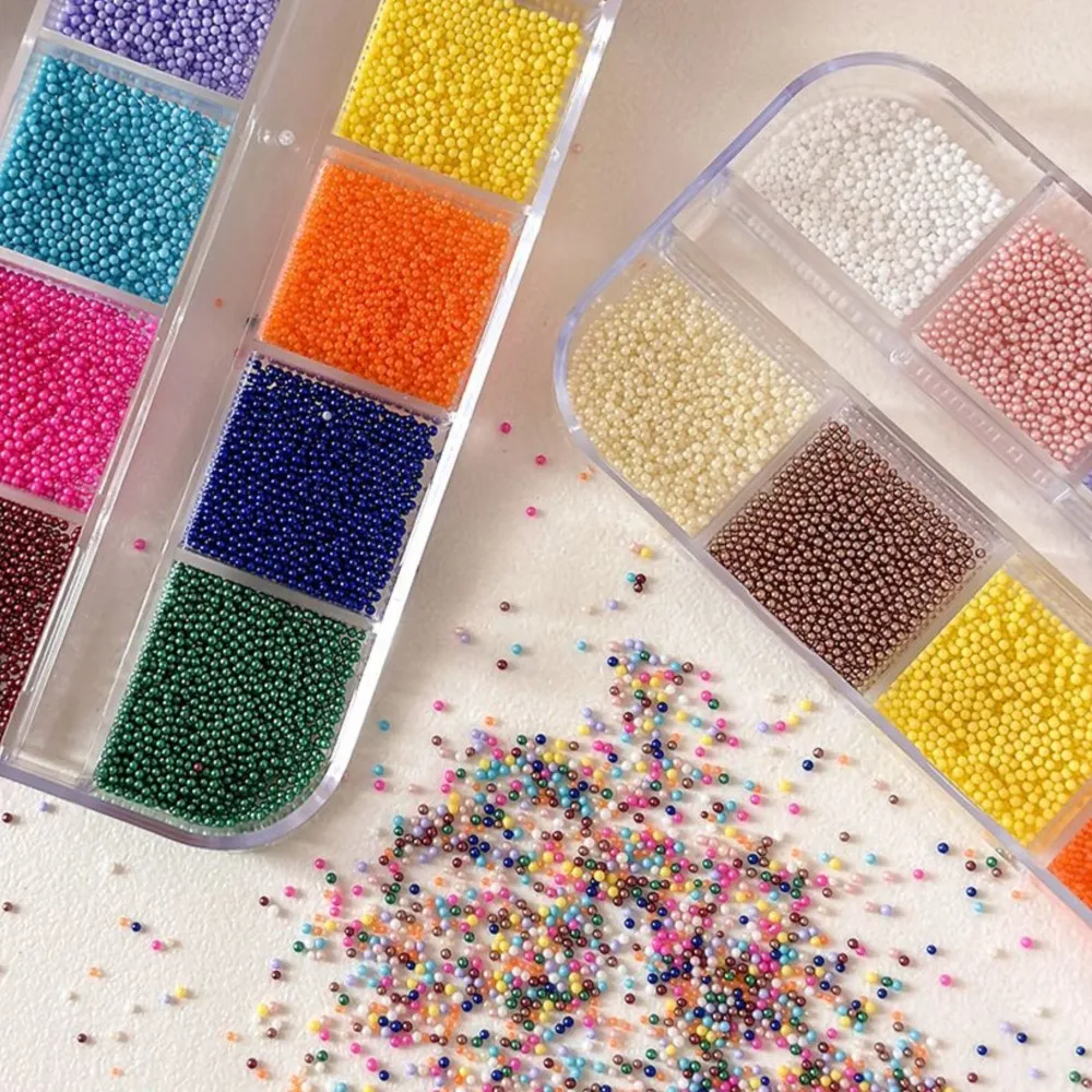 12 Grids INS Dopamine Macaroon Mini Caviar Beads Nail Art Charms 1mm Tiny Micro Ball Ornament Decor DIY Manicure Accessories