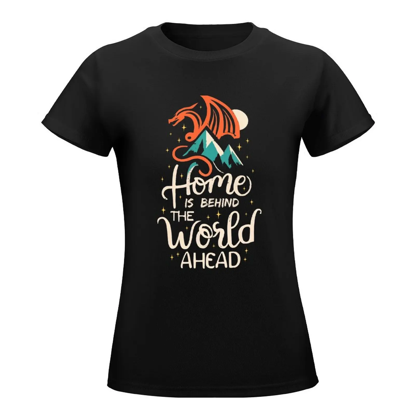 Home is Behind, the Words Ahead - Dragon - Typography - Fantasy T-Shirt graphics Women's summer blouses 2024