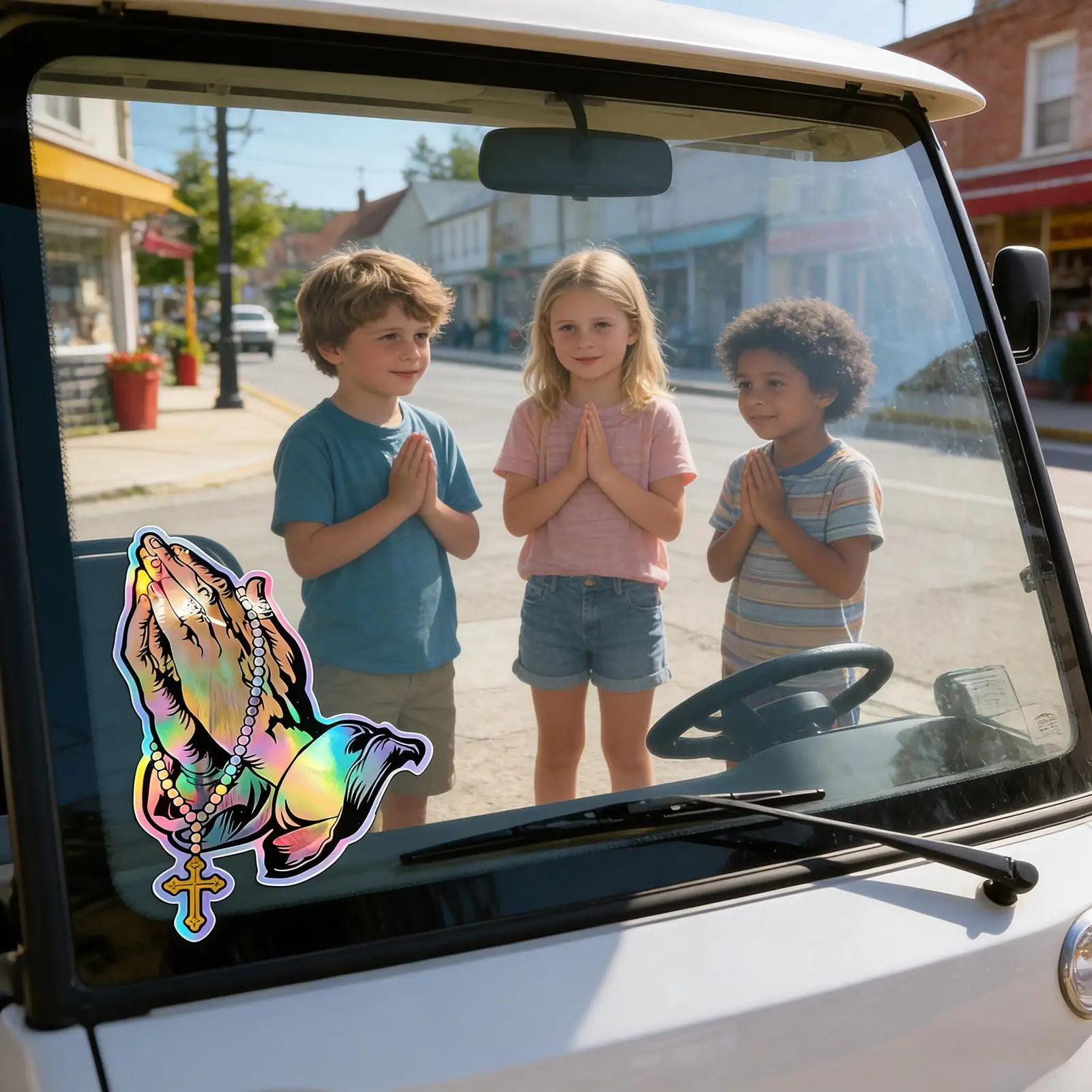 Praying Hands Stickers Colorful Glass Cling Religious Car Window Stickers for Truck Motorcycle Automobile Vehicle SUV RV Door