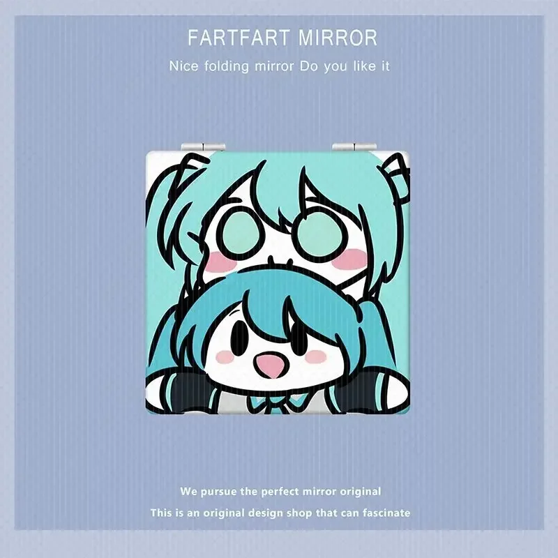 Kawaii Hatsune Miku Anime Cartoon Handheld Makeup Mirrors Round Vanity Mirror with Handle Hand Compact Mirro Cosmetic Mirror New